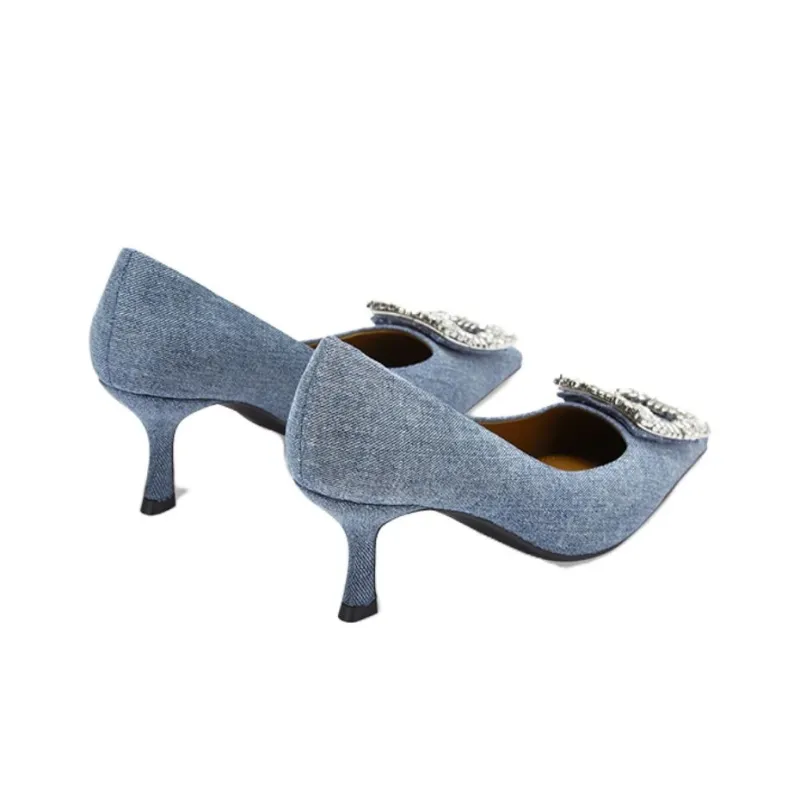 73Hours Elegant Fun Slim Heel High Heels 6.5cm Women's Blue-3