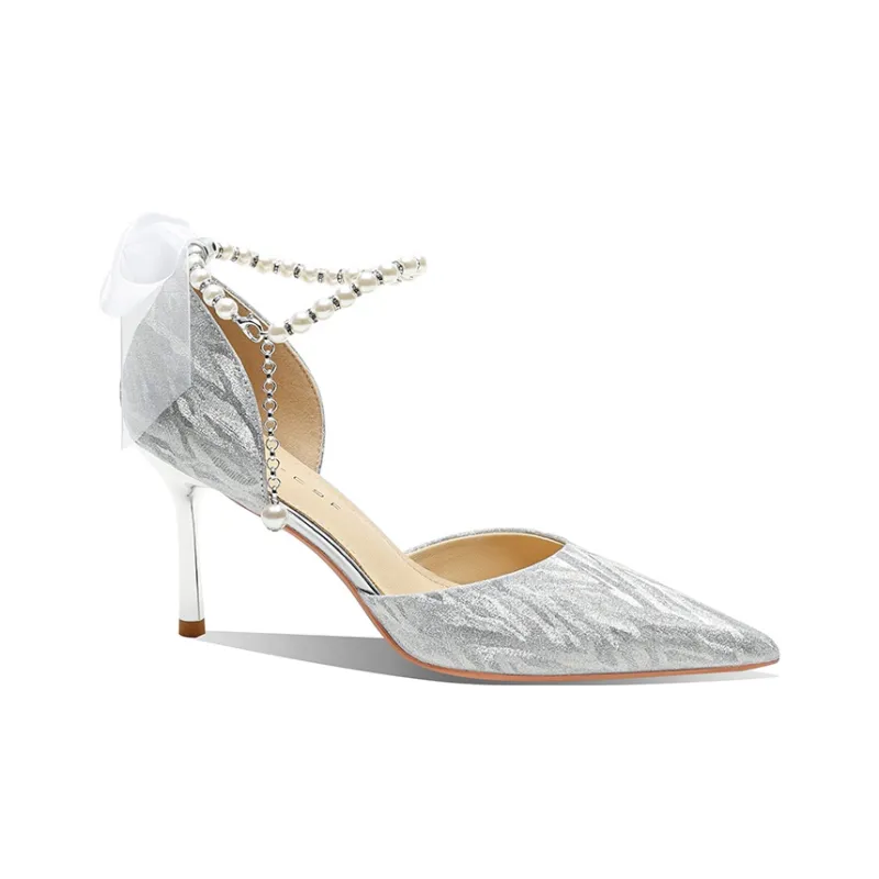 Ainer-cat Confession Gift Slim Heel High Heels 8cm Women's Silver-3