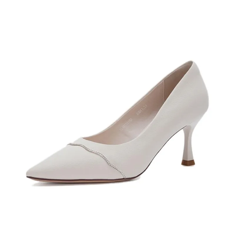 AOKANG Slim Heel High Heels 7.3cm Women's Ecru-1