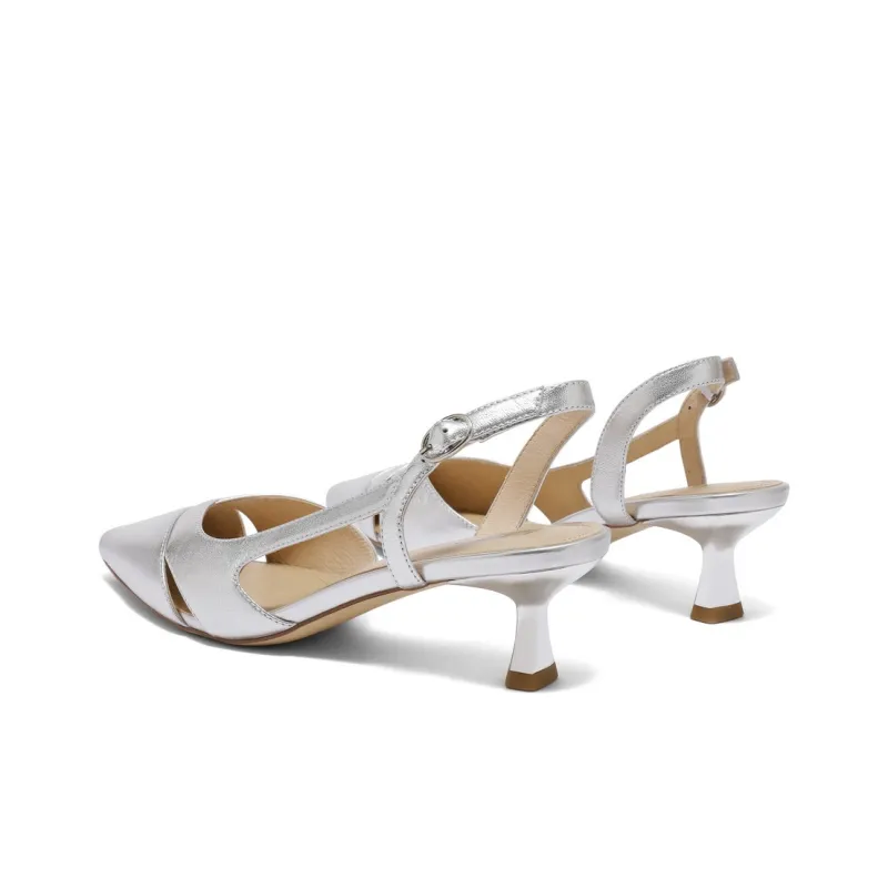 BELLE Slim Heel High Heels 5cm Women's Silver Ecru-3