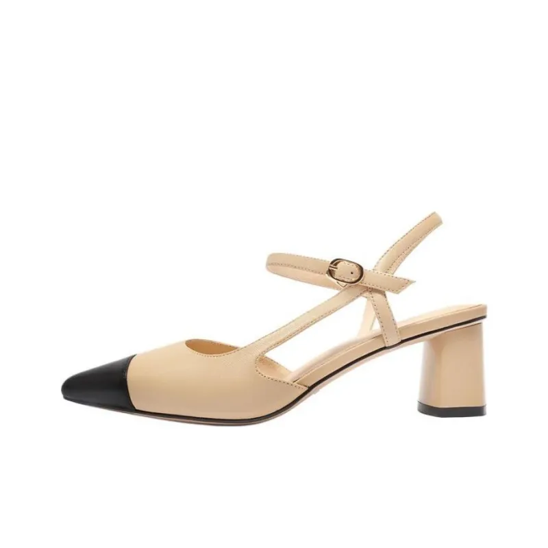 BELLE Chunky Heel High Heels 5cm Women's Apricot-0
