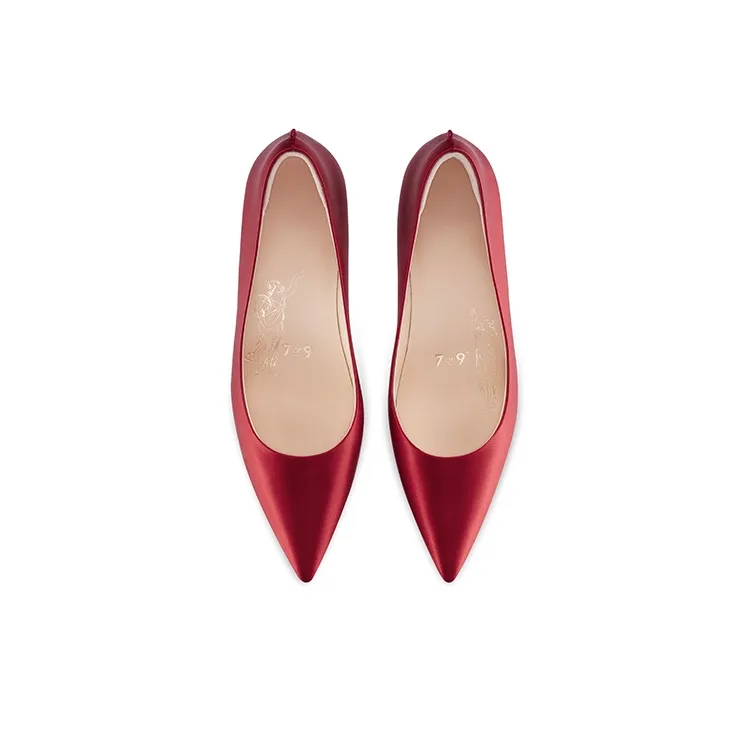7or9 Red Velvet Cake Wedding Shoes Box Slim Heel Wedding High Heels 7cm Women's Red-4