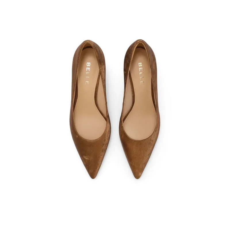 BELLE Slim Heel High Heels 7cm Women's Brown Beige-2