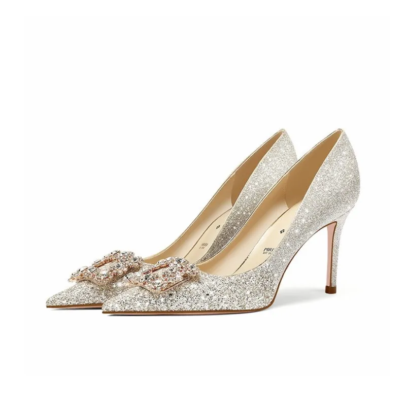 PJJUU Slim Heel High Heels 8.5cm Women's Light Gold-1