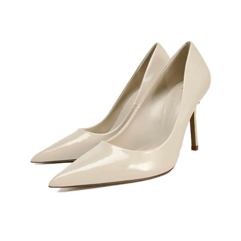 ZARA Slim Heel High Heels 9.5cm Women's Light Beige Yellow-2