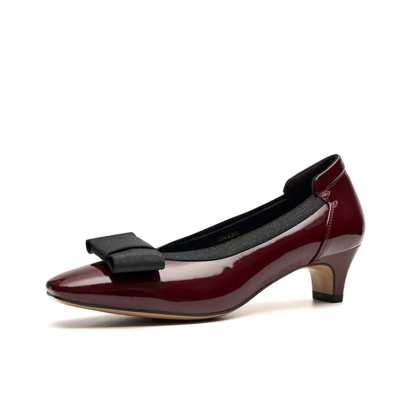 EBLAN Chunky Heel High Heels Women's Burgundy-1