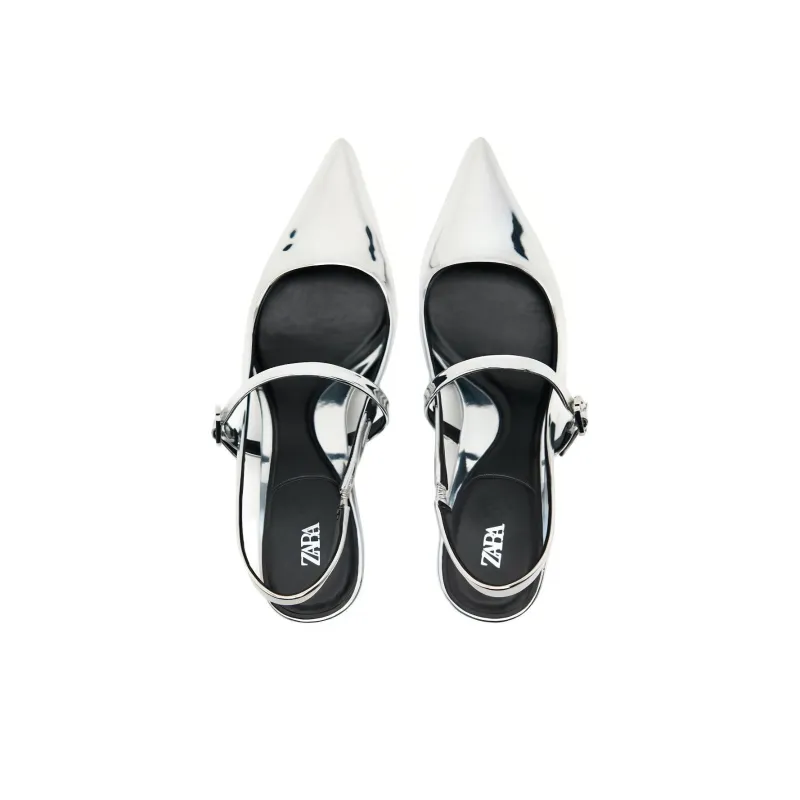 ZARA Slim Heel High Heels 6cm Women's Silver-2