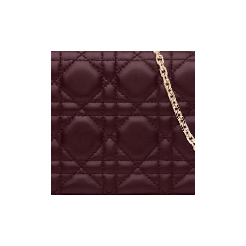 DIOR Lady Dior Sheepskin One Shoulder Crossbody Clutches Women's Burgundy-4