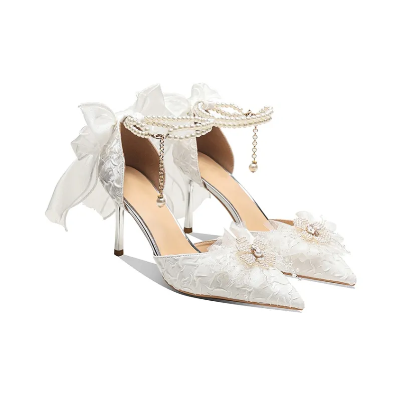 TADSW White Moonlight Collection Slim Heel High Heels 8cm Women's White-2