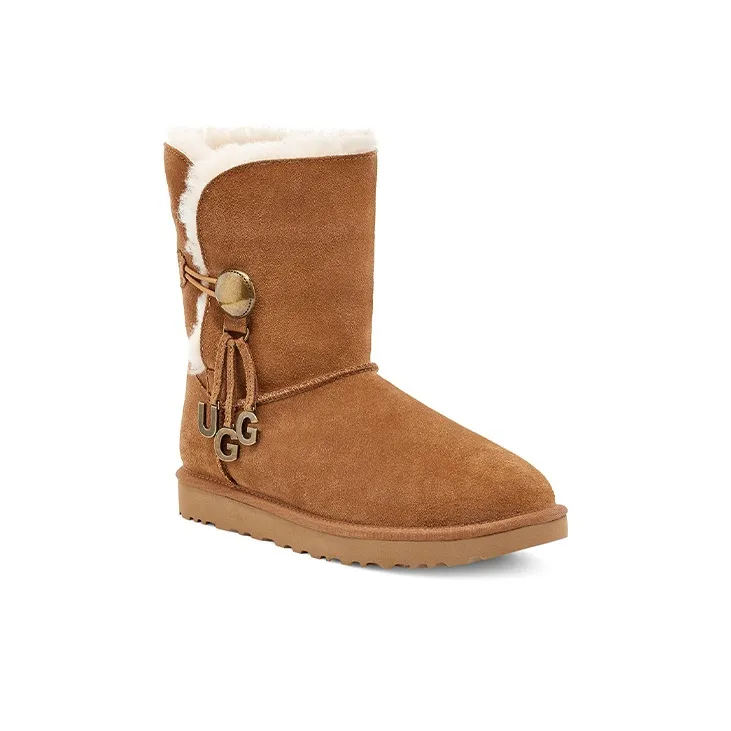 UGG Bailey Button UGG Charm Metallic Alphabet Version Fleece Lined Brown Women's-2