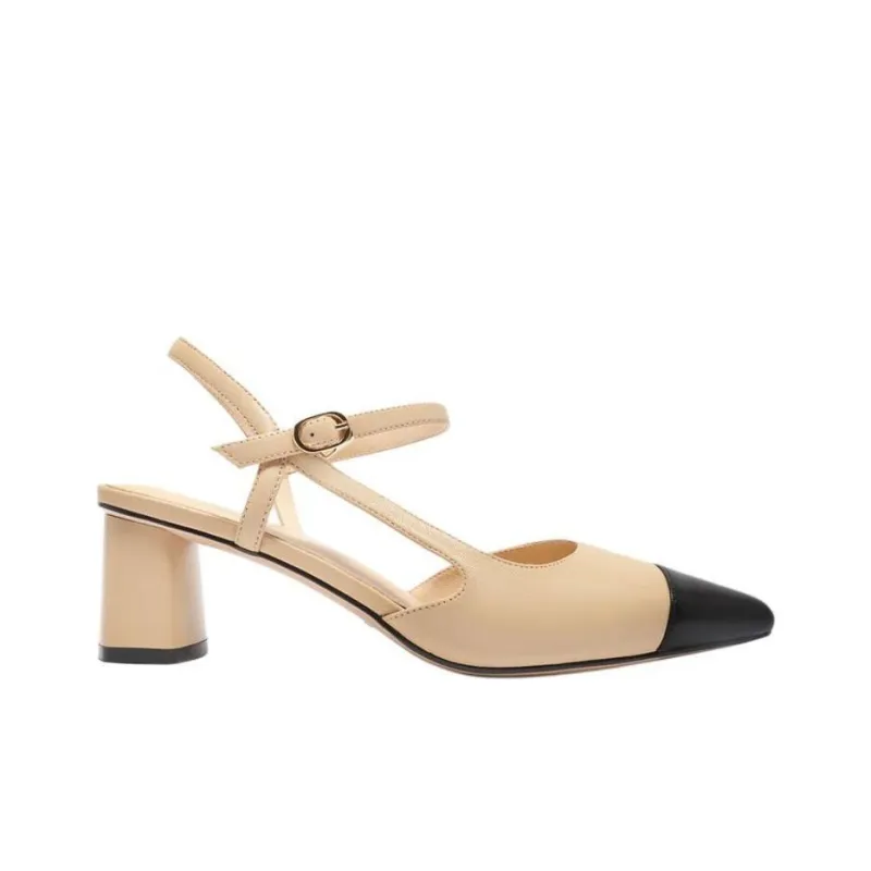 BELLE Chunky Heel High Heels 5cm Women's Apricot-1