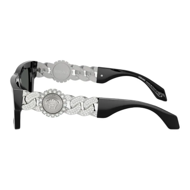 VERSACE Crystal Nylon Hardware Square Sunglasses Women's Black-2