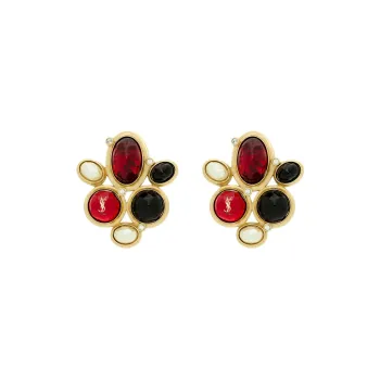 SAINT LAURENT Metal Faux Crystal Gemstone Brass Resin Earrings Women's Multicolor