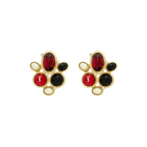 SAINT LAURENT Metal Faux Crystal Gemstone Brass Resin Earrings Women's Multicolor