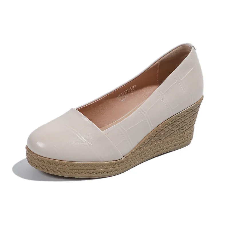 Mulinsen Wedge Heel High Heels Women's Beige-1
