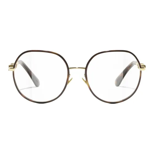 CHANEL Metal Alloy Round Eyeglass Frames Unisex Brown