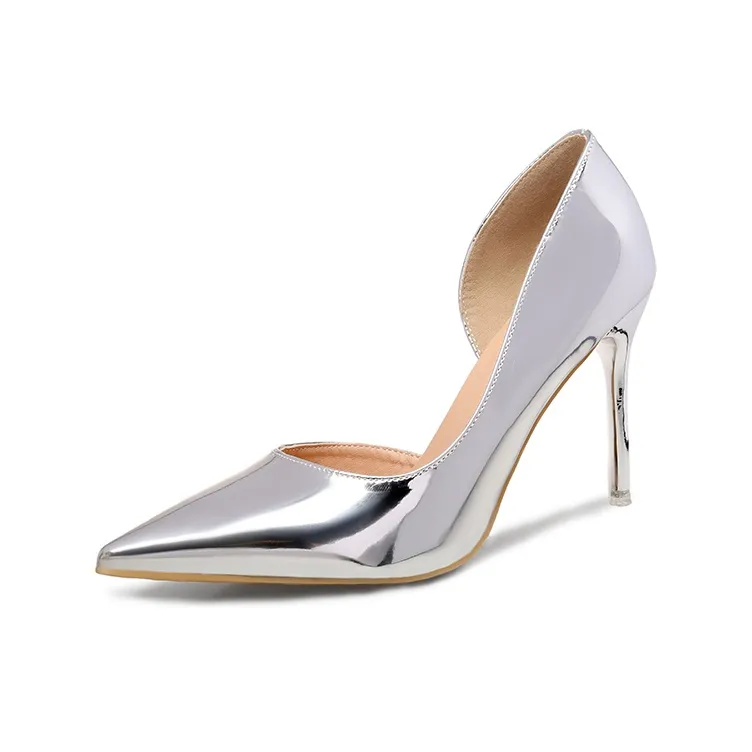 Crelinkxlat Pointed Toe Elegance, Exquisite Shiny Finish Slim Heel High Heels 8cm Women's Nude-8