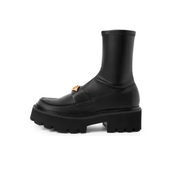 CHARLES&KEITH Small Ck Ankle Boots 5.1cm Women's Black/Chalk White/BLACK TEXTURED Black Textured