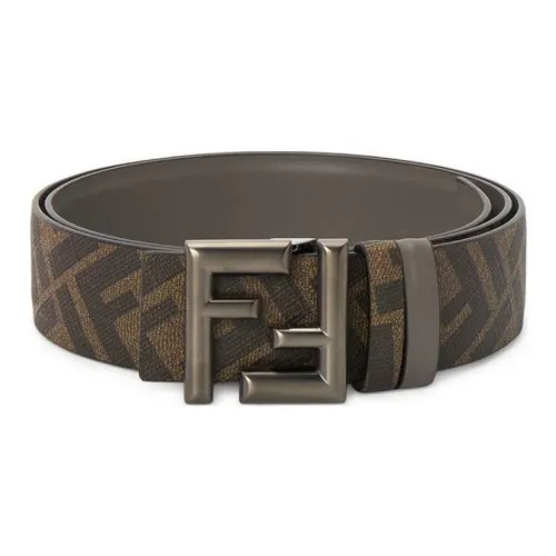 FENDI Leather Belts Men's Gray 3.5CM
