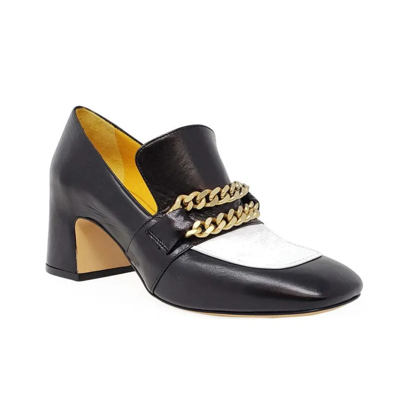MADISON MAISON Chunky Heel High Heels Women's Black White-1
