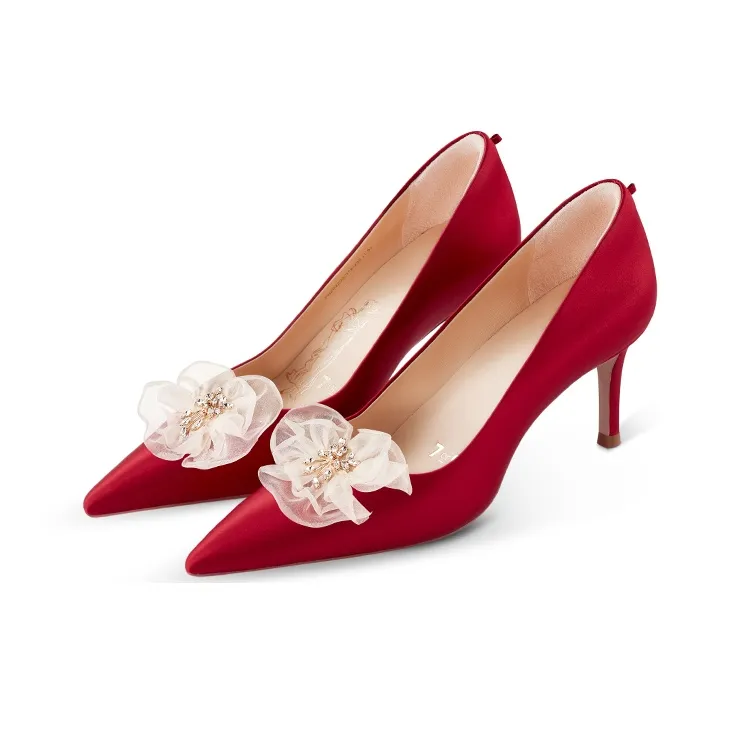 7or9 Red Velvet Cake Wedding Shoes Box Slim Heel Wedding High Heels 7cm Women's Red-2