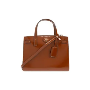 TORY BURCH Robinson Patent Leather One Shoulder Handbag Trumpets Women's Brown