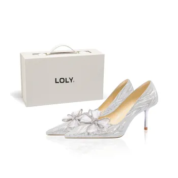 LOLY Fairy Style Bowknot Crystal Wedding Shoes Slim Heel High Heels Silver
