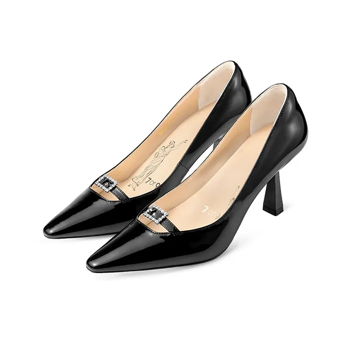 7or9 Ebony Slim Heel Air Cotton High Heels 7cm Women's Black-1
