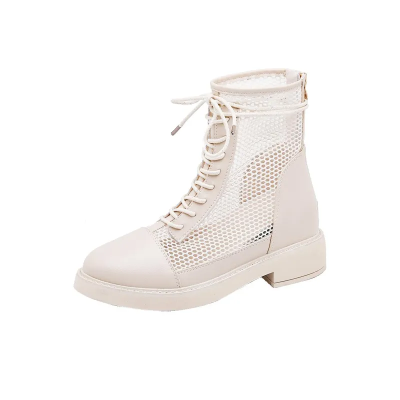 QINGZHUHU Ankle Boots Women's Beige/Black-3