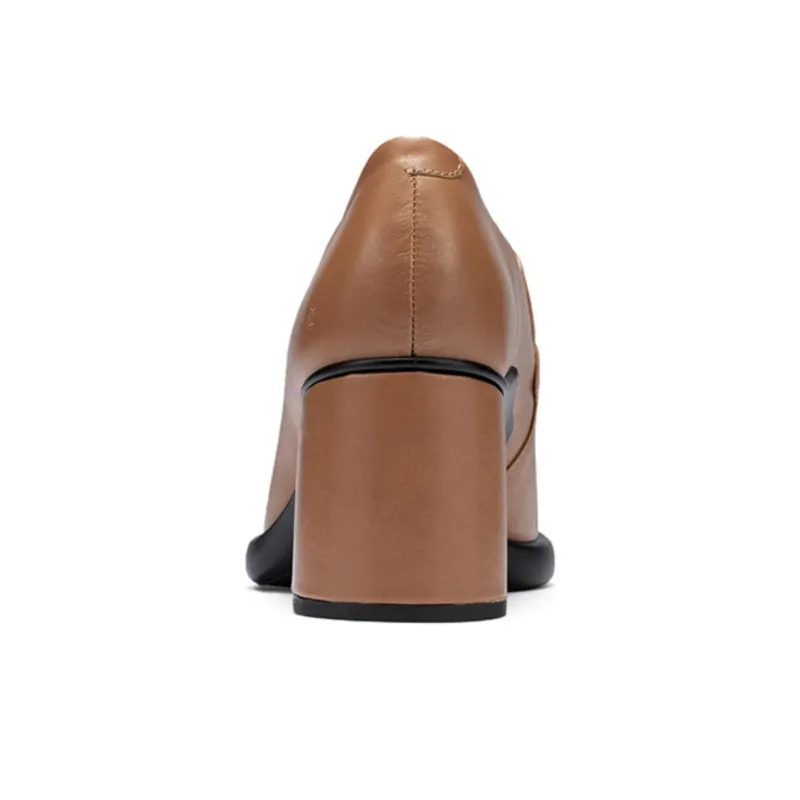 Ecco Chunky Heel High Heels 7cm Women's Light Brown-4