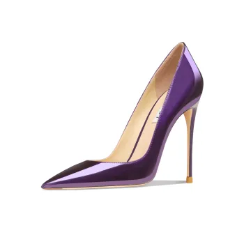 Suyymakk Slim Heel Pointed Toe High Heels Women's Purple Patent Leather