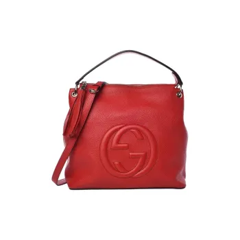 GUCCI Soho Leather One Shoulder Handbags Women's Red