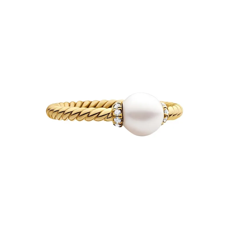 David Yurman 18kt Yellow Gold Petite Solari Station Pearl And Diamond Ring 2.3mm-2