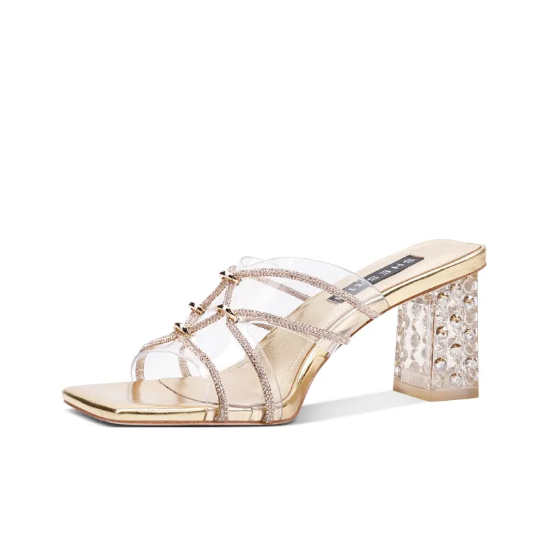 Shesrim Chunky Heel High Heels 6.5cm Women's Gold-1
