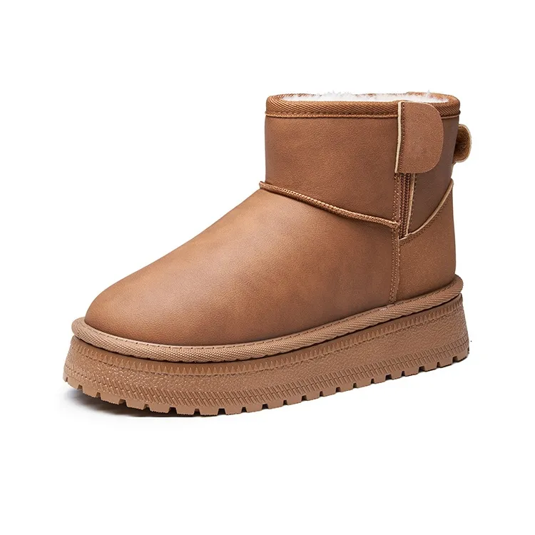 AOKANG Warm Short Snow Boots Women's Khaki-1