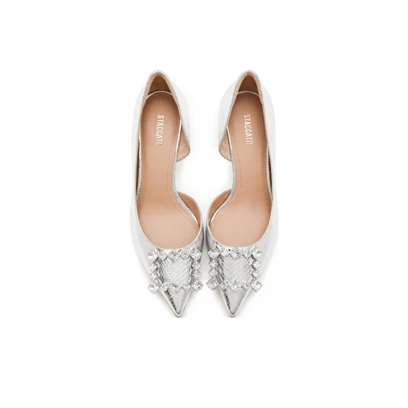 Staccato Sugar Cube Shoe Slim Heel Pointed Toe Crystal High Heels 7cm Women's-7