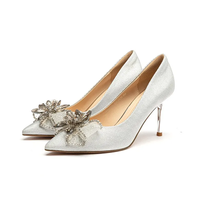 RED DRAGONFLY Slim Heel High Heels 5CM Women's Silver-3