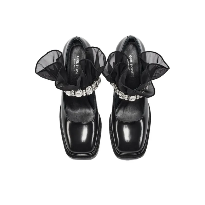 Kiss Kitty Chunky Heel High Heels 8.3cm Women's Black-1