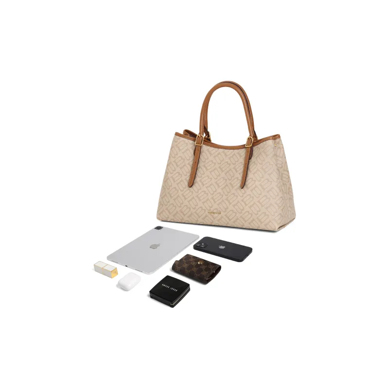 BELLE Artificial Leather Tote Bag, Shopping Bag, Handbag Tubas Women's Apricot/Coffee-3
