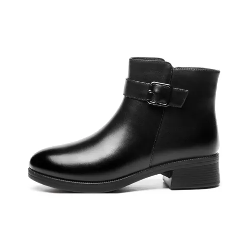 AOKANG Ankle Today 3.7CM Chunky Heel Women's Black