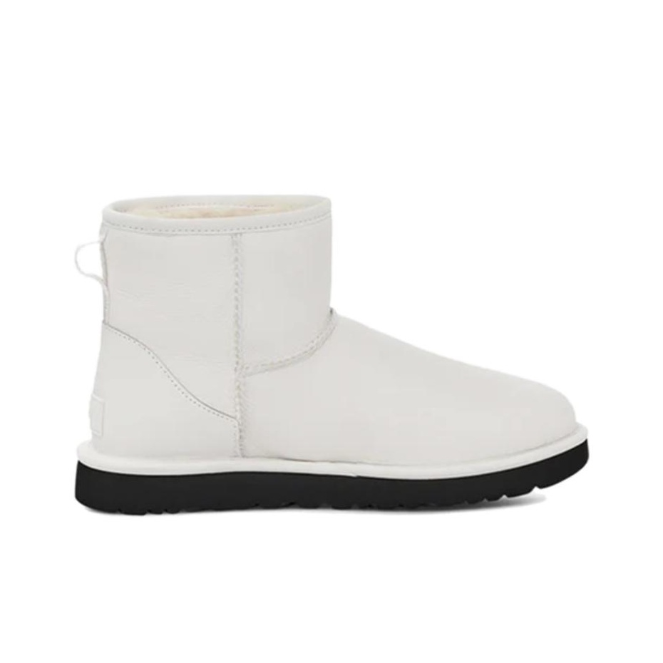 ☆【UGG】☆UGG W Classic Mini Side Logo Boot☆Matte White☆ UGG WHITE MATTE CLASSIC MINI SIDE LOGO II LEATHER/ WOOL
