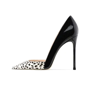 Ganxiaojie Slim Heel High Heels Women's Patent Leather Black With White Panther