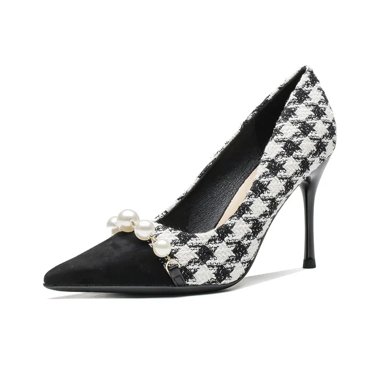 Ainer-cat Slim Heel High Heels 7cm Women's Black Patchwork-2