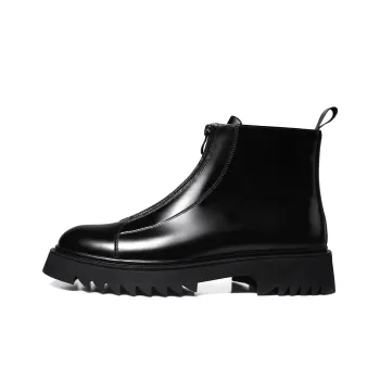 THOM WILLS Trendy Versatile Fall And Winter Zip Closure Leather Boots Ankle Boots Men's Black