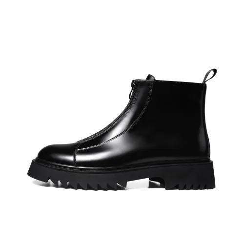 THOM WILLS Trendy Versatile Fall And Winter Zip Closure Leather Boots Ankle Boots Men's Black