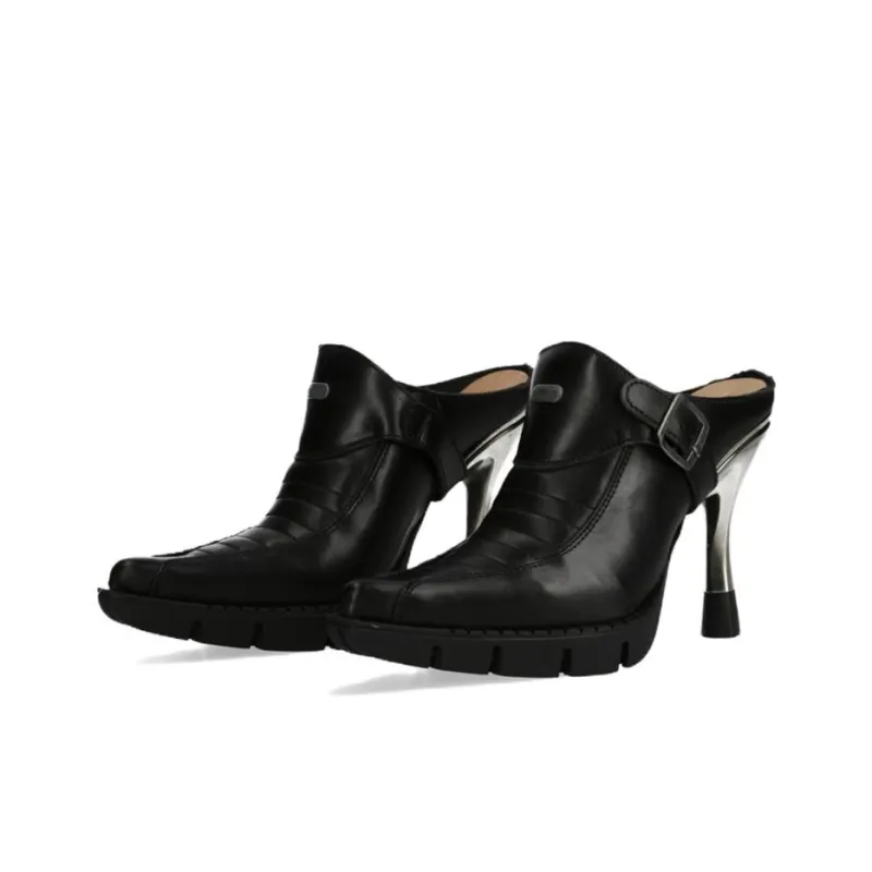 NEW ROCK Flared Heel High Heels Women's Black-3