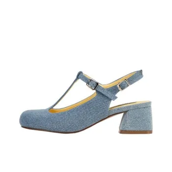 Wonderful Couple Chunky Heel High Heels 5.5cm Women's Denim Blue