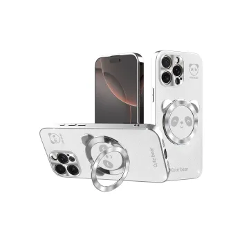ZHUOJI PC Material Electroplated Cute Bear Stand Shimmer Phone Case Compatibility Apple 16 Proma