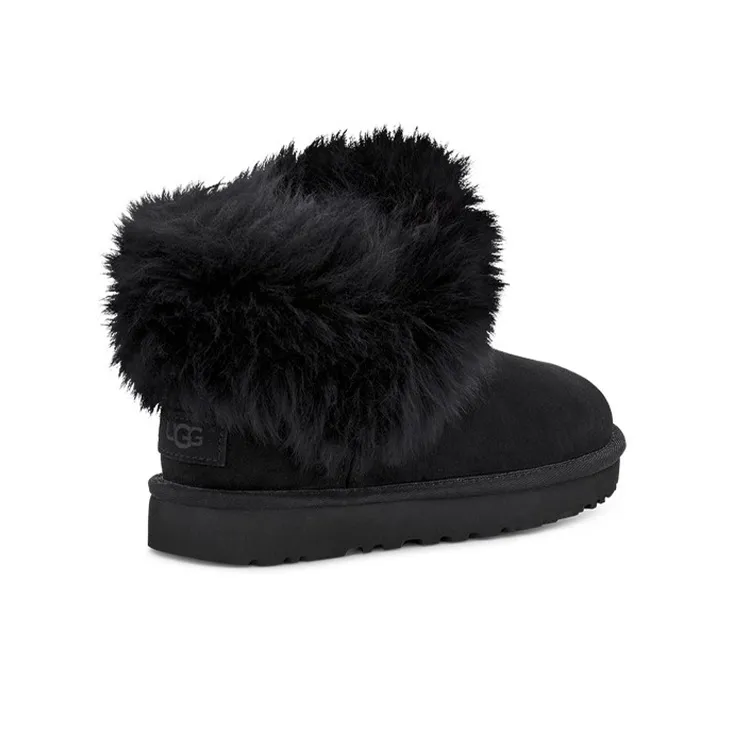 UGG Classic Mini Fluff Collar Fleece Lined Black Women's-3