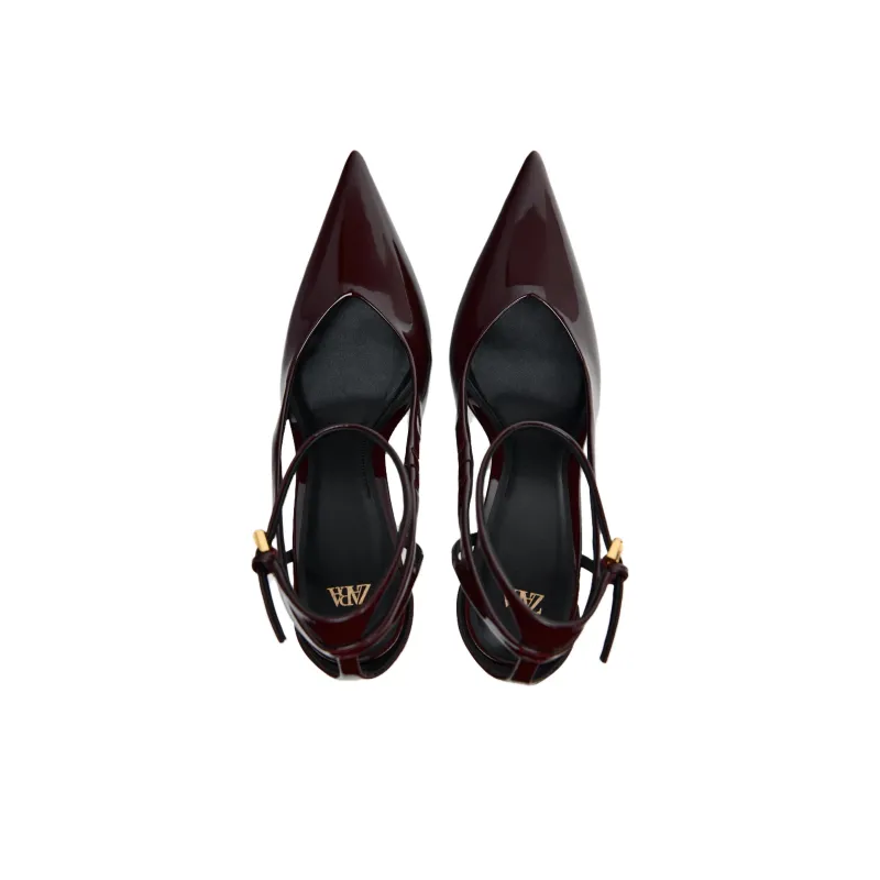 ZARA Slim Heel High Heels 9.5cm Women's Deep Red-4